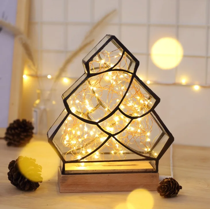 

Hot sales 3D Polygon Fire tree silver flower Solid Wood Atmosphere Table Lamp , And Christmas Gift