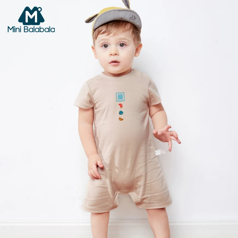 

Mini Balabala Baby Boy Girl 100% Cotton Printed Romper Jumpsuit with Open Shoulder Newborn Infant Baby One-Piece Ribbed Crewneck