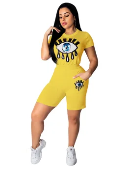 

Spring Summer Women Two Piece Set Top and Pants Plus Size Outfits Tracksuit Sweatsuit Eyes Lips Sequin Sexy Casual Sets