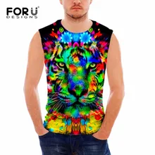 FORUDESIGNS/Летняя мужская одежда, майки для фитнеса, мужские 3D Цветные Майки С Рисунком Тигра, топы, мужские удобные топы без рукавов