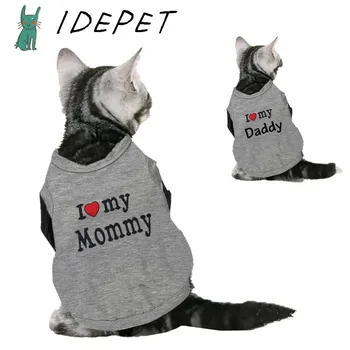 

Love Cat Clothes Cotton Pet T Shirts Clothing For Cats Kittens Vest Small Dog Clothes Mommy Daddy Vest Gatos Pet Clothing 35S1