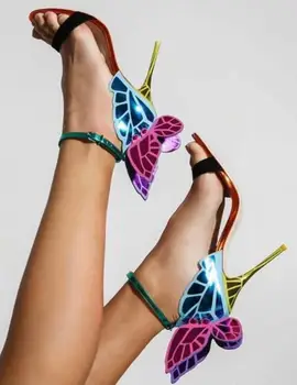 

Summer Fashion Mixed Colors Leather Women Butterfly Wing Sandals Black Suede Leather Straps Ladies Sexy High Heels Wedding Shoes