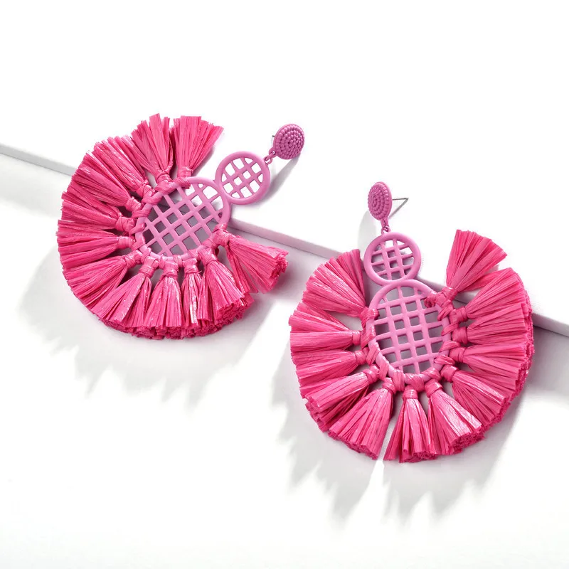 

4 Colors Spring Summer Big Pineapple Earring Raffia Statement Earrings for Women
