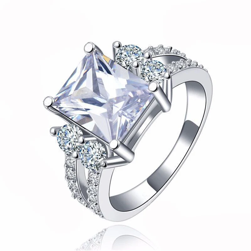 

Luxury 925 Sterling Silver Ring White Square CZ Crystal Finger Rings for Women Wedding Engagement Band Jewelry Anel
