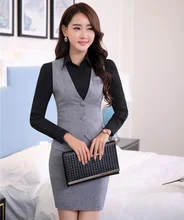Novedad de La Manera Formal Estilos Uniformes Profesionales 2015 de Primavera y Verano OL Blazers Mujer Trajes de Negocios Juegos Del Chaleco + Falda Conjuntos