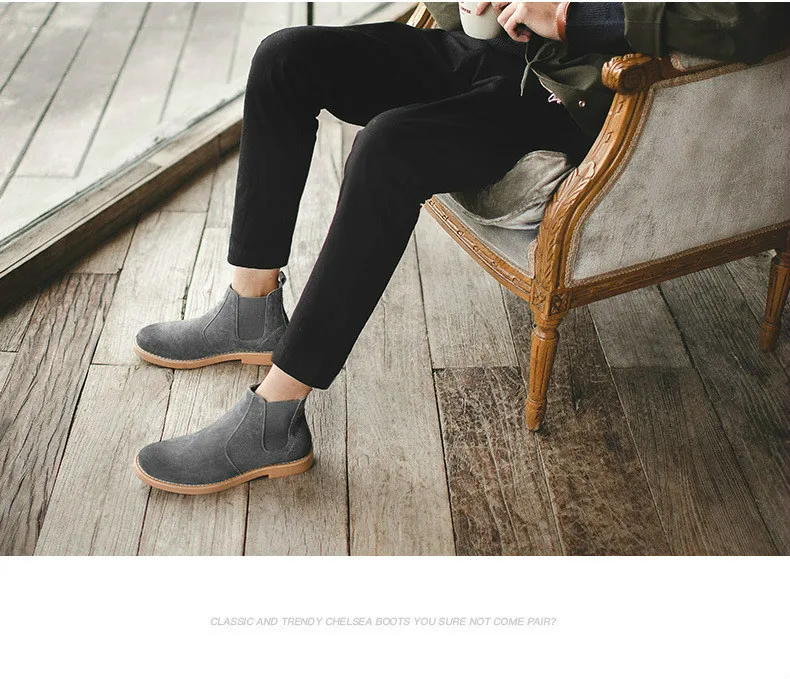 Модные мужские ботинки «Челси»; сезон весна; универсальная обувь черного цвета; ботинки из натуральной кожи на плоской подошве; однотонные ботинки высокого качества; размеры 38-44
