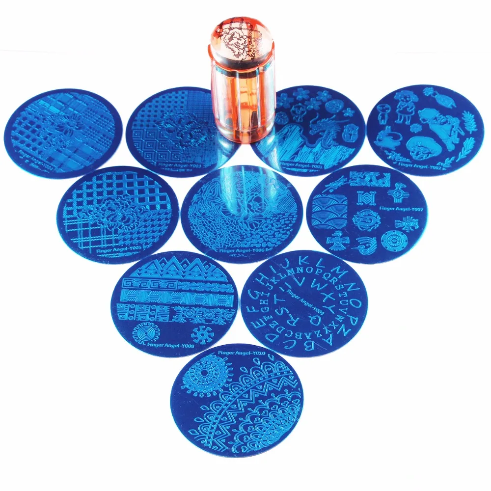 

Finger Angel New Arrival Stamping Nail Round Templates+1 Pcs Clear Stamper DIY Nail Stamp Print Image Plate Nail Art Tools#HQ006