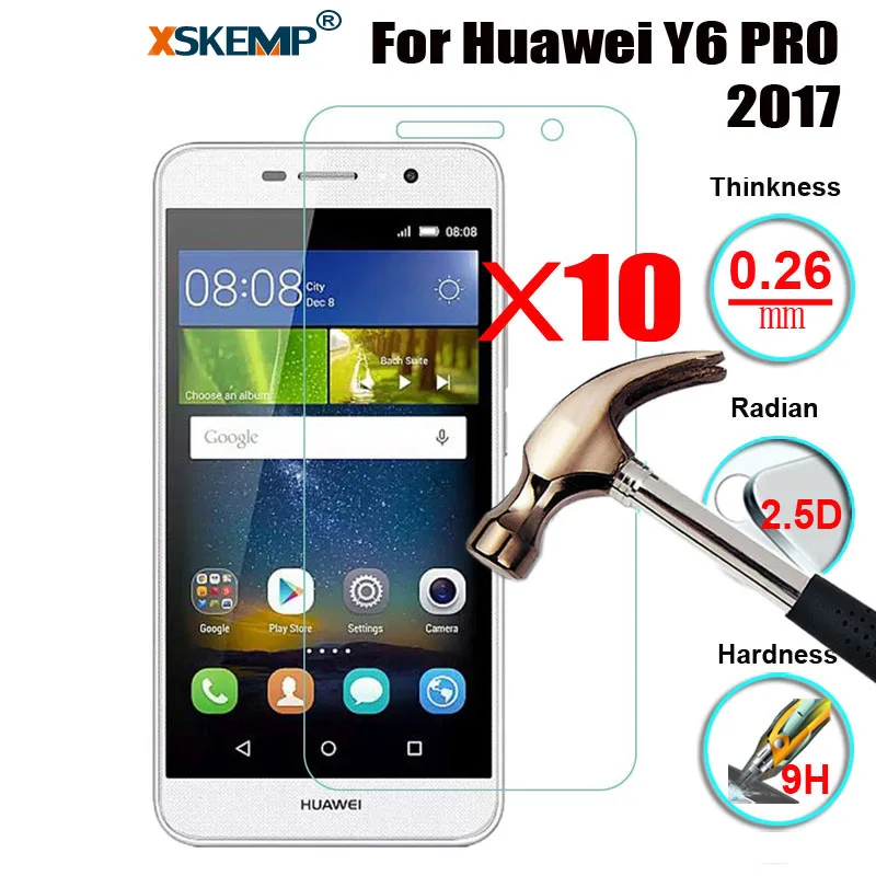 XSKEMP 10 шт./лот 9 H твердость закаленного Стекло для huawei Y6 PRO 2017 противоударный Ultra Clear