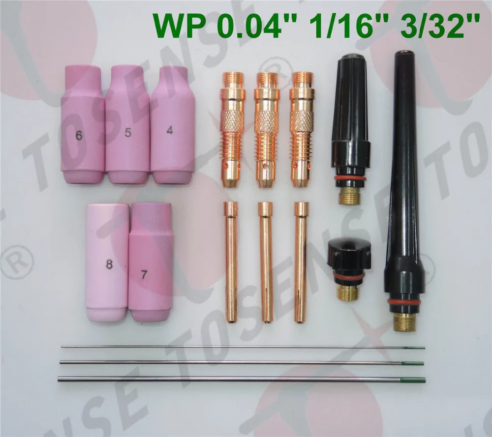 

17 pcs TIG Welding Torch Kit WP-17 WP-18 WP-26 Pure Tungsten 0.04" 1/16" 3/32"