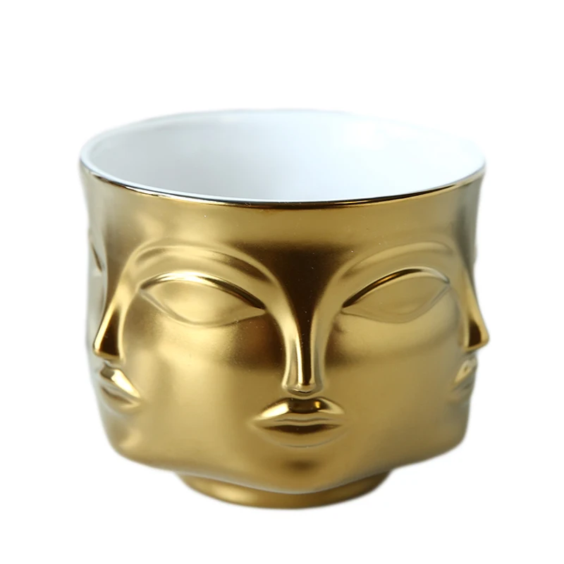 

Europe Creative Design 3D Face Flower Pot Multi-faceted White Ceramic Small Decorative Vase Flower Pot Planter Holder Home Decor