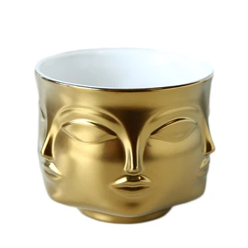 

Europe Creative Design 3D Face Flower Pot Multi-faceted White Ceramic Small Decorative Vase Flower Pot Planter Holder Home Decor
