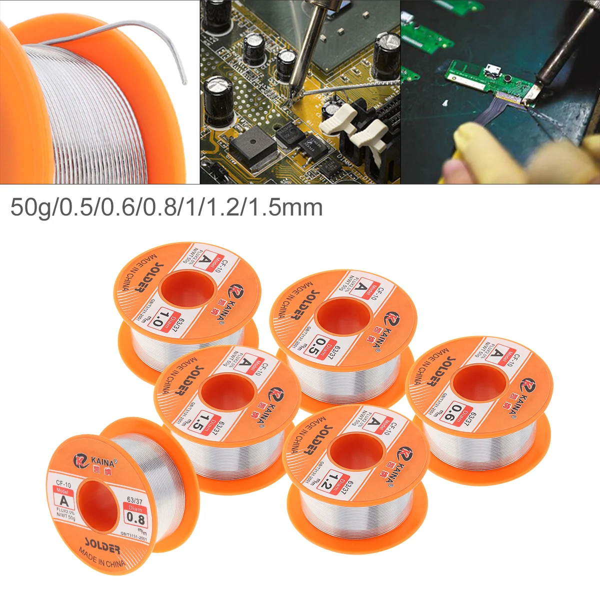 

63/37 50g 0.5-1.5mm No-clean Rosin Core Solder Tin Wire Reel with 2% Flux and Low Melting Point for Electric Soldering Iron