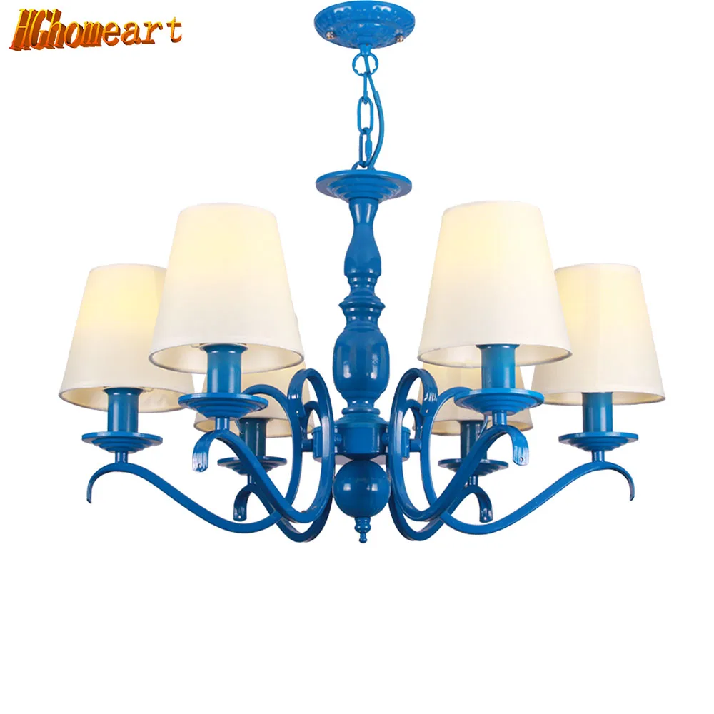 

HGHomeart LED Fashion Blue Chandelier Lustre Design Iron Lamp Bedroom Lights Restaurant Living Room Lighting Suspension E14