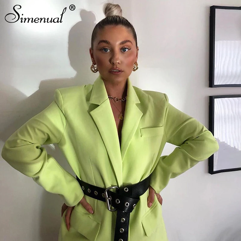 Simenual Casual Fashion Women Blazers And Jackets Long Sleece Solid Office Ladies Blazer 2019 Autumn Button Oversize Blazers New