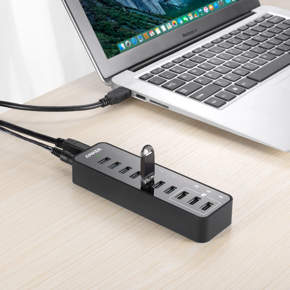  Hub de datos Anker 10 puertos 60W con 7 puertos USB 30 y 3 puertos de carga powereriq para MacBook 
