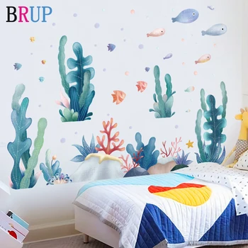 

Paint Style Coral Aquatic Wall Stickers for Living Room Kids Room Wall Decal Baby Nursery Murals Wall Decor Poster Bathroom