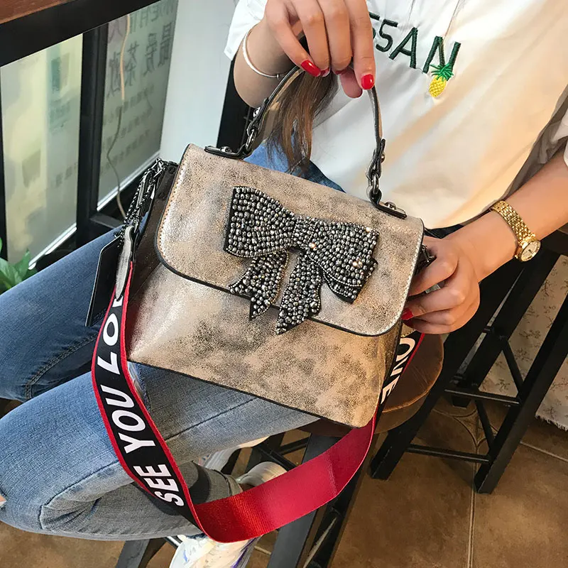 

Women Desinger Bag PU Leather Handbag Bow Diamonds Shoulder Bag Small Female Crossbody Bag For Girls Ladies Messenger Bag 480
