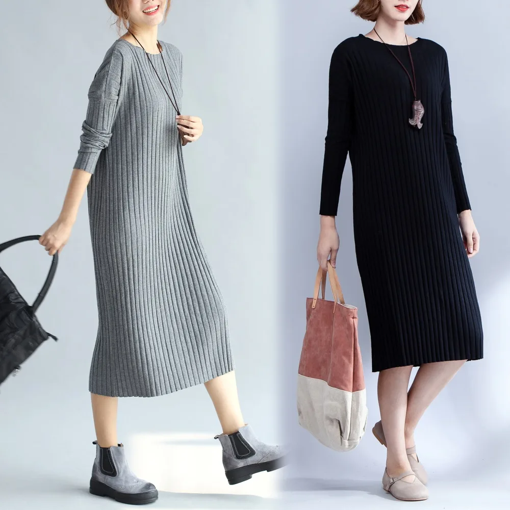 Women Autumn Long Dresses Knitted Clothing Korean Female Sweater Dress 2018 New Long Sleeve Fall Clothing CH794 (7)