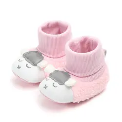 Детская обувь для малышей; тапочки для новорожденных из овечьей шерсти; зимние меховые тапочки с ушками животных; для детей от 0 до 18 месяцев