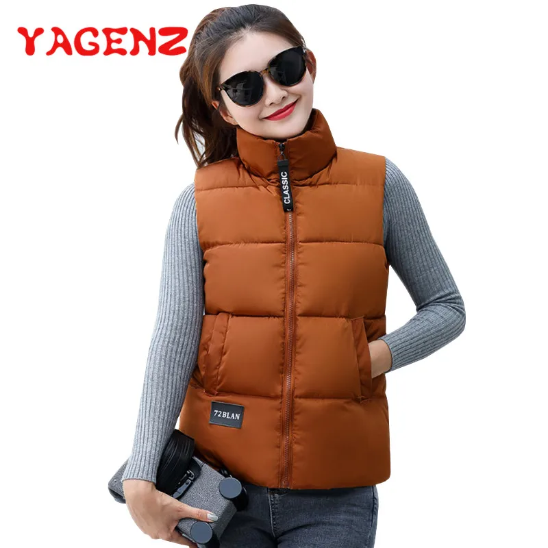 YAGENZ хлопковый жилет без рукавов, женские топы, короткое пальто, модная осенняя и зимняя теплая куртка для девушек, студенческий пуховый хлопковый жилет