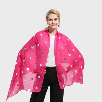 

Winfox New Brand Fashion Pink Navy Bronzing Foil Sliver Sun Dot Glitter Scarf Foulard Echarpe Scarves For Womens