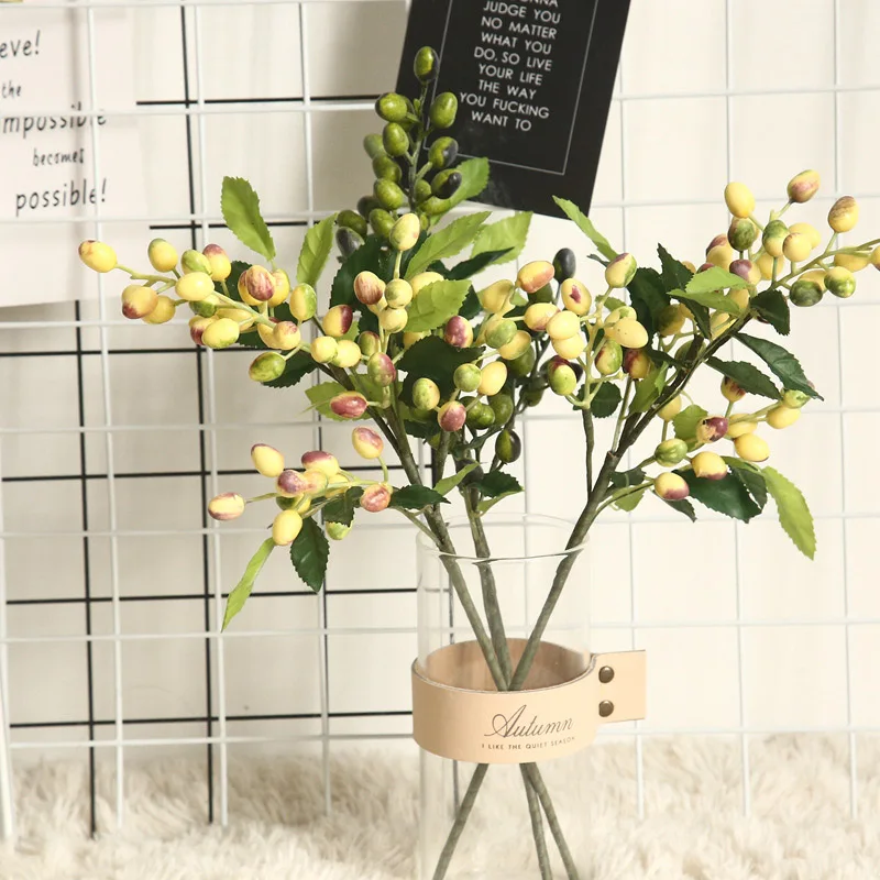 

39cm Fake Olive Fruit Bean Branch Flowers For Christmas Artificial Plant Berry Flowers For Wedding Home Decor Flower Plant Wall