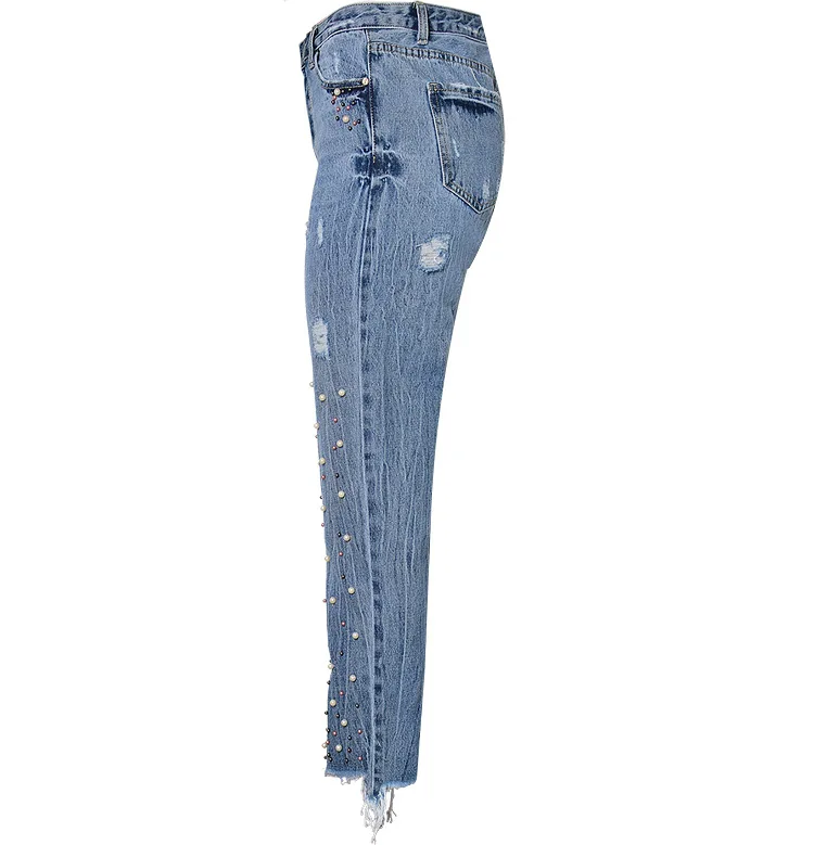 Узкие прямые джинсовые брюки с высокой талией и жемчугом, 3 цвета