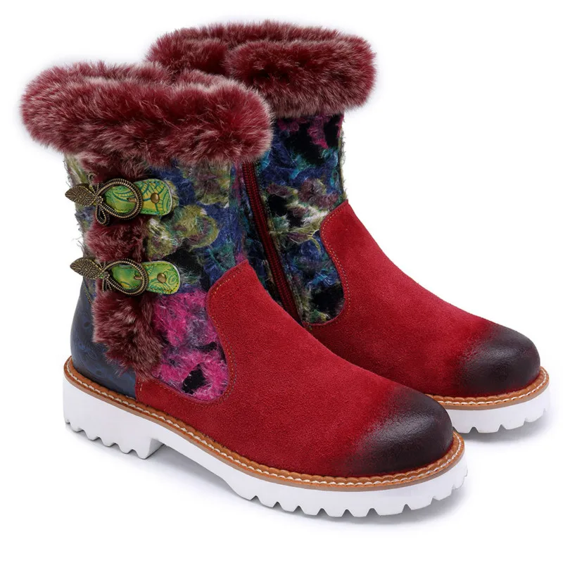 JINBEILEE 2019 New Sports Walking Shoes Female Rabbit Fur Leather Casual Super Comfortable Retro Soft Flat Snow Women's Boots