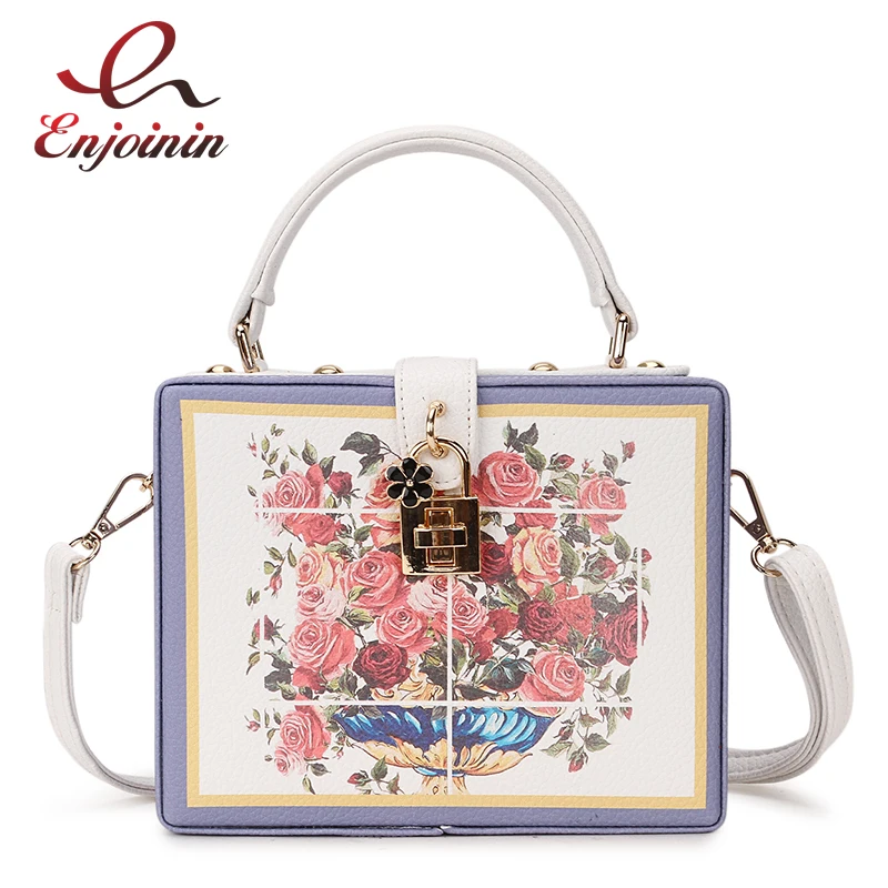 

Elegant Lady Box Design Flowers Pu Leather Casual Party Women's Handbag Shoulder Bag Female Bolsa Crossbody Messenger Bag Flap