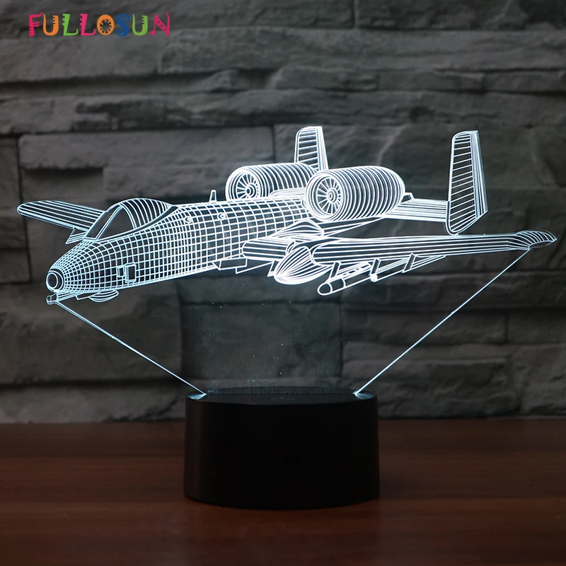 

7 Color Changing Gradient 3D Light Bomber Model LED Night Lights Atmosphere Illusion Bedroom USB Table Lamp for Home Decor