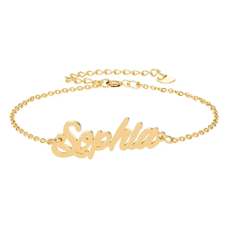 

Steel Nameplate " Sophia " Letter Charm Bracelets for Women Femme Script Handwriting Jewelry Bracelet Words Christmas Gift