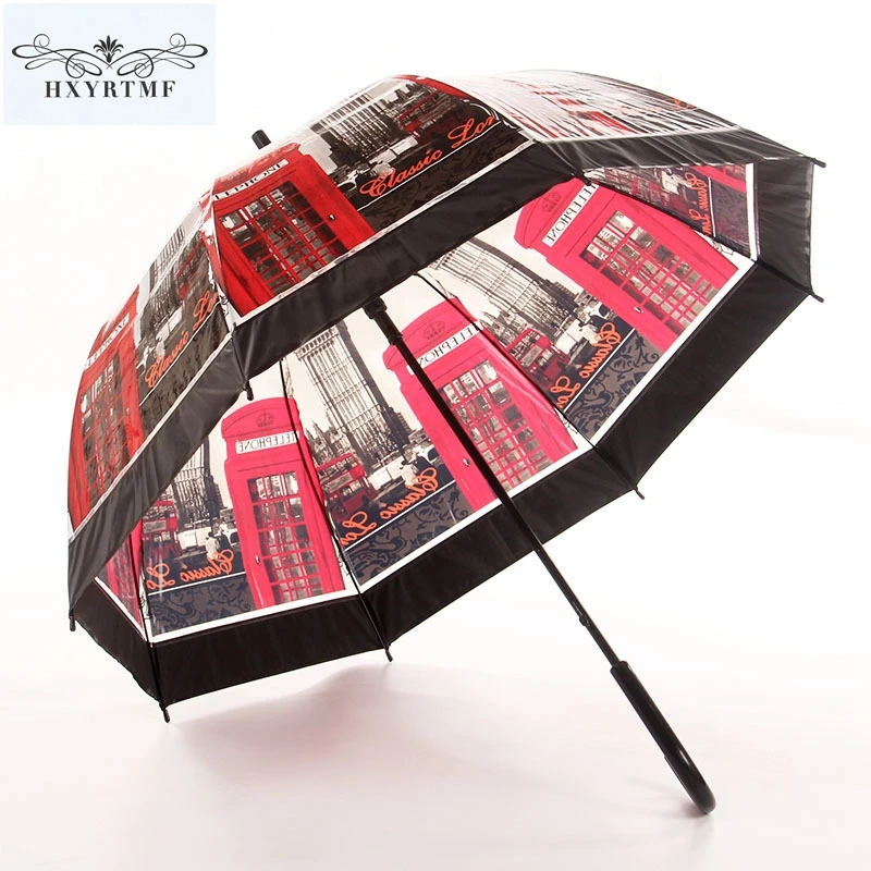 Fashion Thicken POE Colorful Transparent Umbrella Brand Rain/Sun Stick