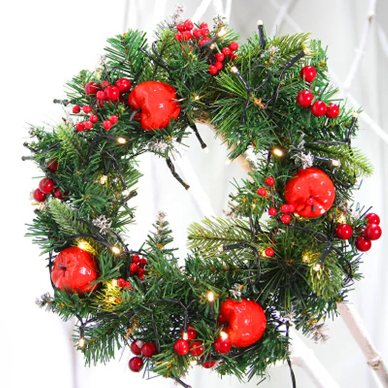 

Christmas Ornament PVC Cherry Apple Garland Rattan Christmas Gift Luminous Wreath Pendant Decoration G1986
