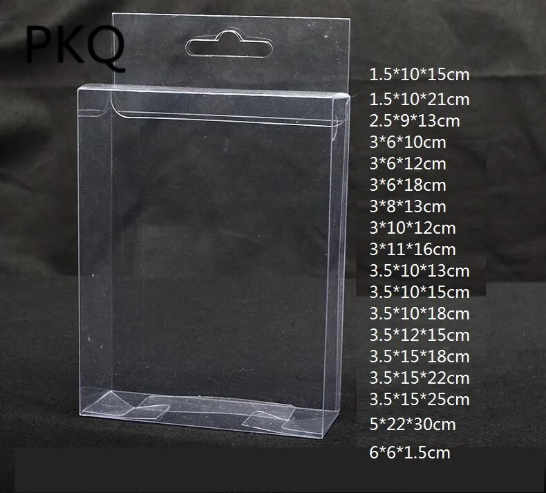 20Pcs PVC 21 sizes Clear Transparent PVC Box with Hole Candy Toy Display Stationery Craft Gift Packing Box Plastic Packaging Box