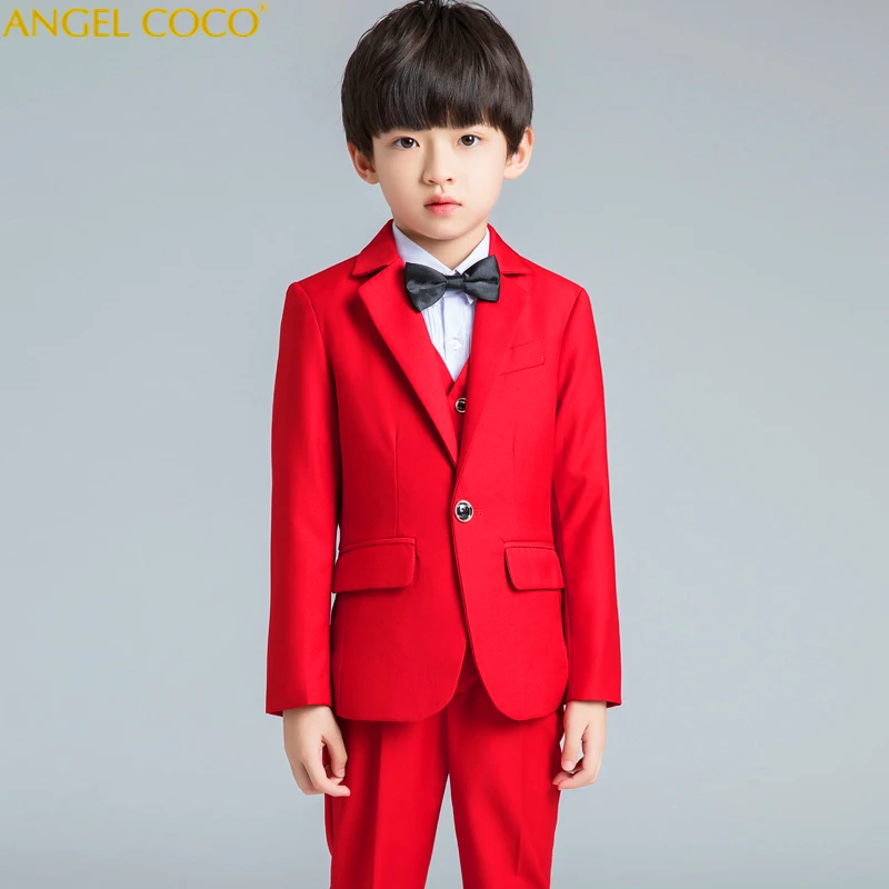 

Boutique Host Show Catwalk Show Fashion Red Boy Suit Handsome Toddler Flower Boys Wedding Show/Performance Formal Suit Sets 2019