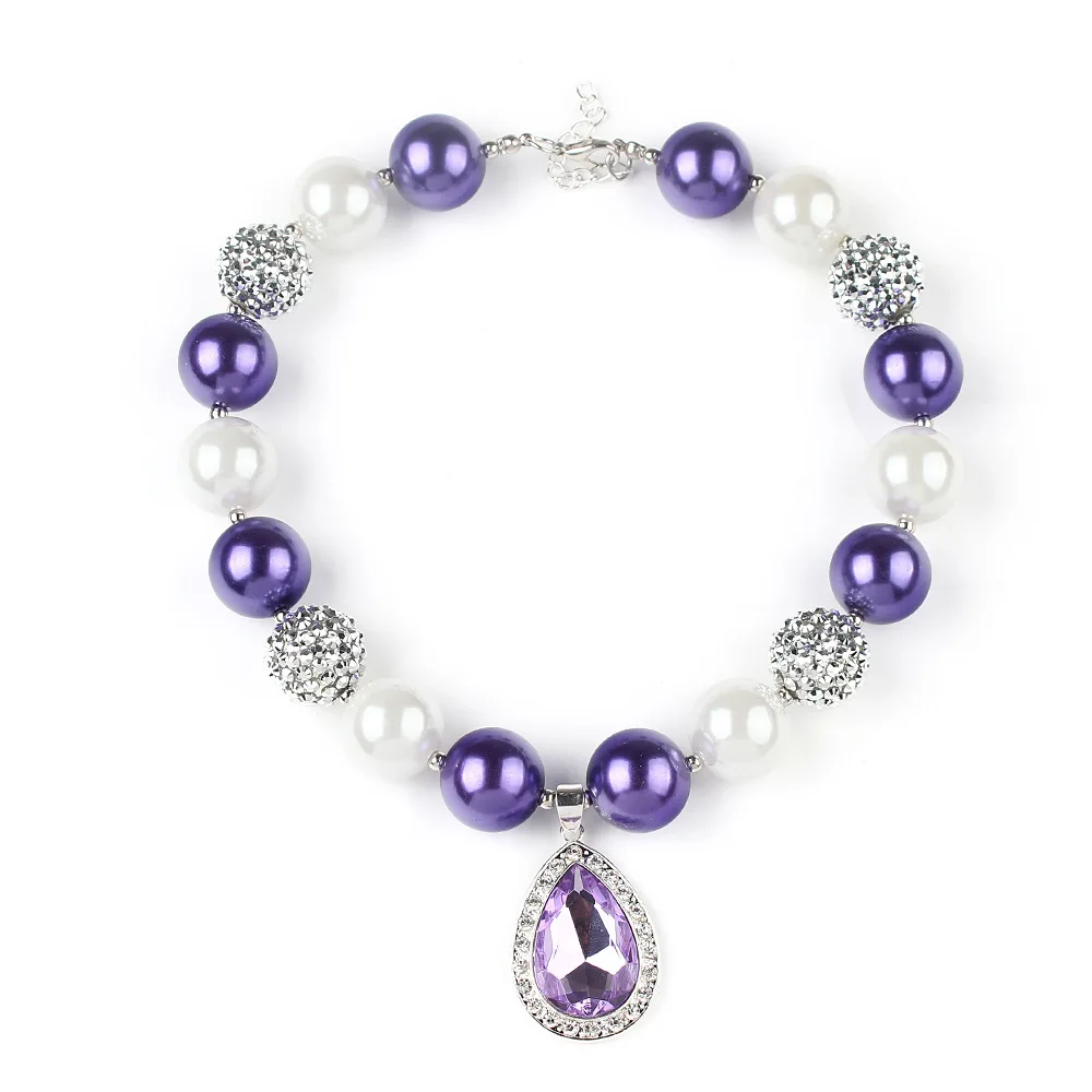 Детское массивное ожерелье Софии из жевательной резинки фиолетовое Кристальное ожерелье с кулоном в форме капли воды для детей ювелирное изделие на Хэллоуин подарок