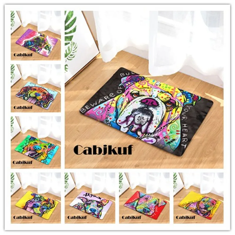 

2017 New Creative Color Oil Painting Dog Print Carpets Bathroon Mats Anti-Slip Rugs