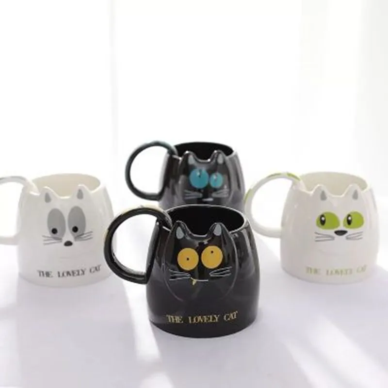

Funny children's white cat cup creative ceramic travel coffee mug with handle kids color milk tea cup tumbler cups and mugs girl