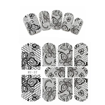 

UPRETTEGO NAIL ART BEAUTY WATER DECAL SLIDER NAIL STICKER BLACK LACE FLOWER ANCHOR HUSKY STAR RU037-042