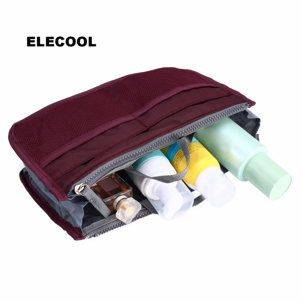 

ELECOOL 1PC Wine Red Nylon Multifunction Cosmetic Bag Pouch Travel Big Capacity Handbag Cosmetic Makeup Tools For Women