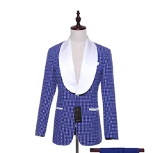 Мужская повседневная куртка Pioneer с двумя пуговицами королевский синий белый узор в горошек Тонкий Свадебный Смокинг бизнес выпускной бал на заказ