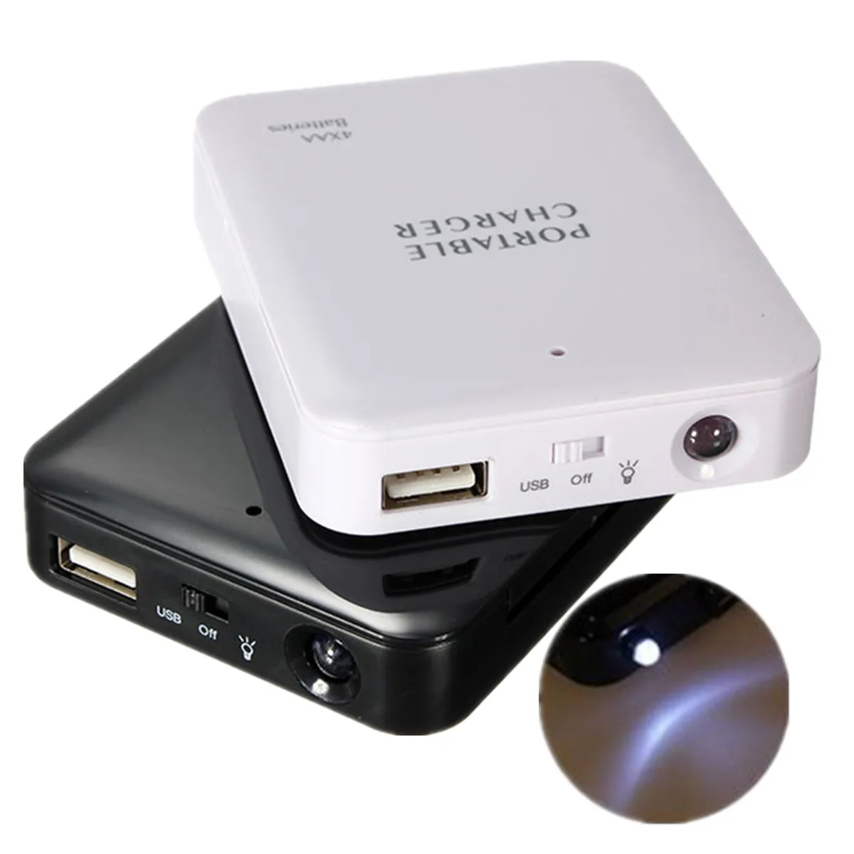 

Portable Safety DIY 4x AA USB Universal Mobile Phone Power Bank Case External Charger Efficient LED Flashlight Battery Box