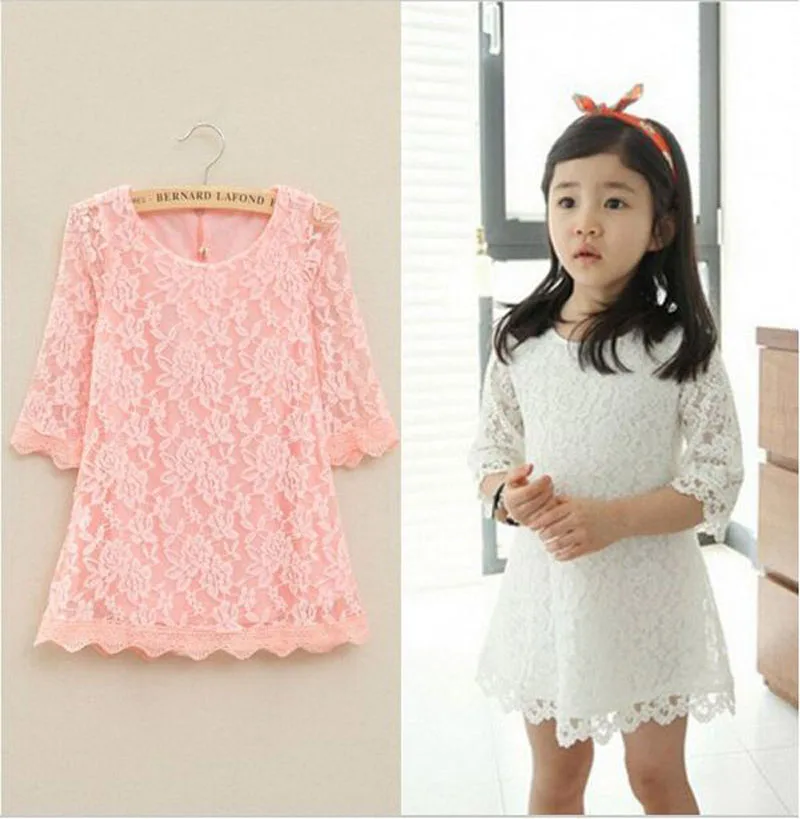 Children girls Floral princess lace dress summer kids party dresses for girls wedding clothing costume pink white red DY086B