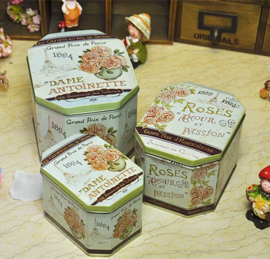 

FREE SHIPPING Metal Tin box TB52 for 1pc vintage flower for home storage container to keep basic necessities and gifts