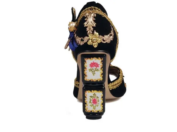 Altos Marca Lujo Bombas Diseño Toe Nuevos Decoración Bordadas Tacones Las Estilo Flor red Los Retro 2018 pink Zuecos Mujeres Zapatos Black Peep De WPzIxdZw