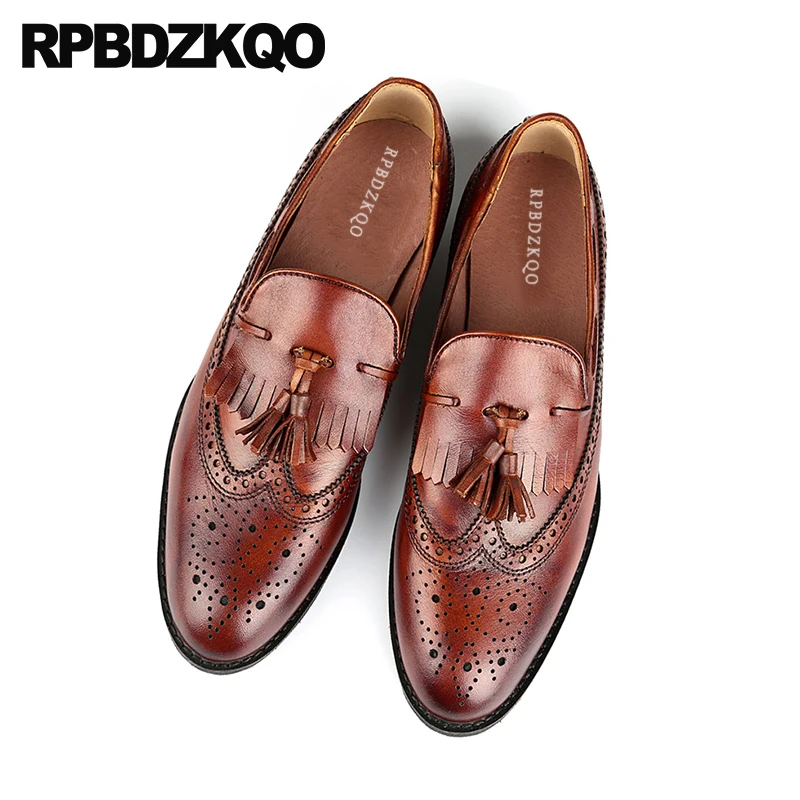 Ботинки Wingtip мужские из натуральной кожи праздничные туфли ручной работы для