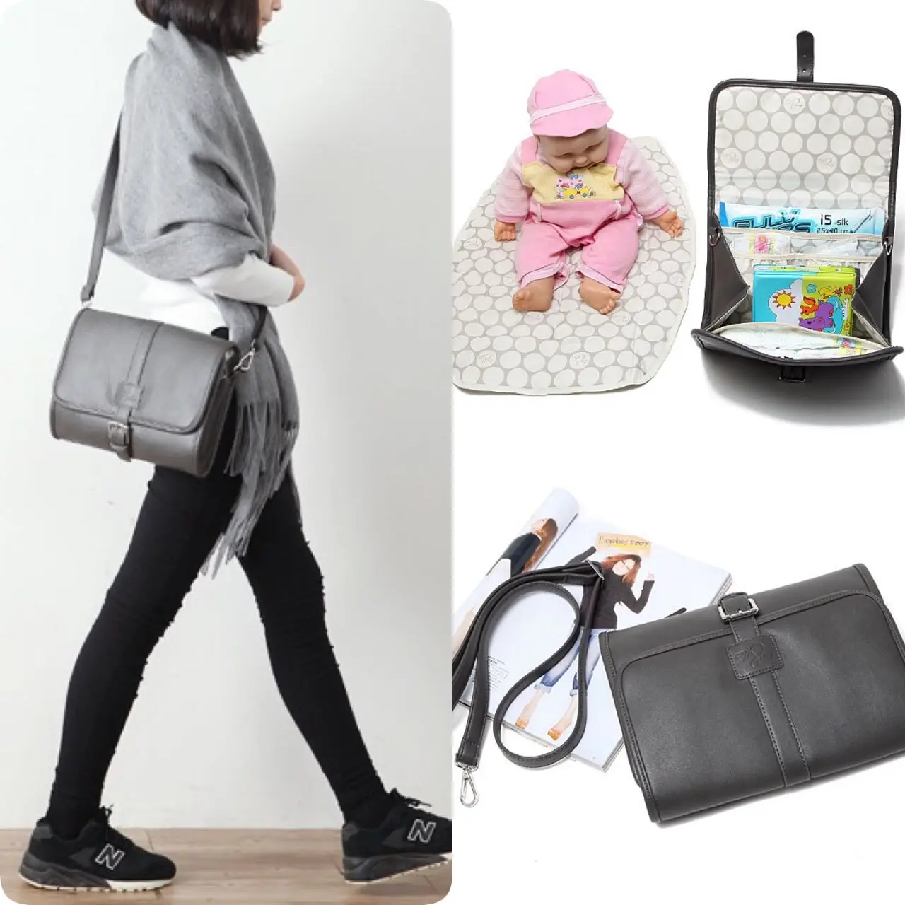 Waterproof Baby Diaper Nappy Mummy Changing Handbag Shoulder Bag with Mat Travel