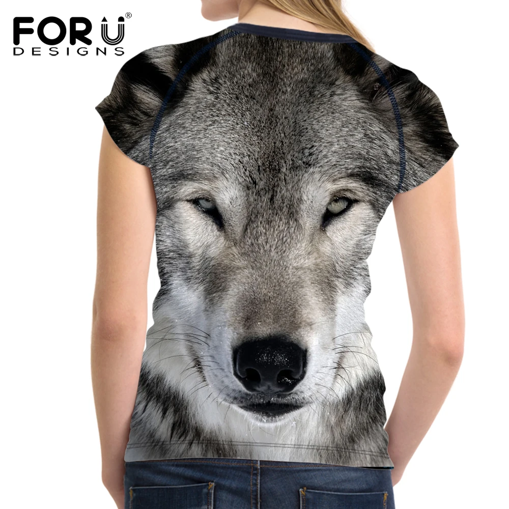 FORUDESIGNS/, модная женская футболка, кроп-топы, 3D Рисунок волка, женская футболка с коротким рукавом, крутая футболка для девочек, Roupa Feminina