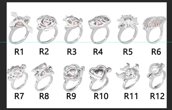 

Mix 12 Styles Pearl Cage Rings Silver Plated Adjustable Fashion Rings Cage Fit 6-7MM Pearls DIY Rings Jewelry 6pcs/lot FR004