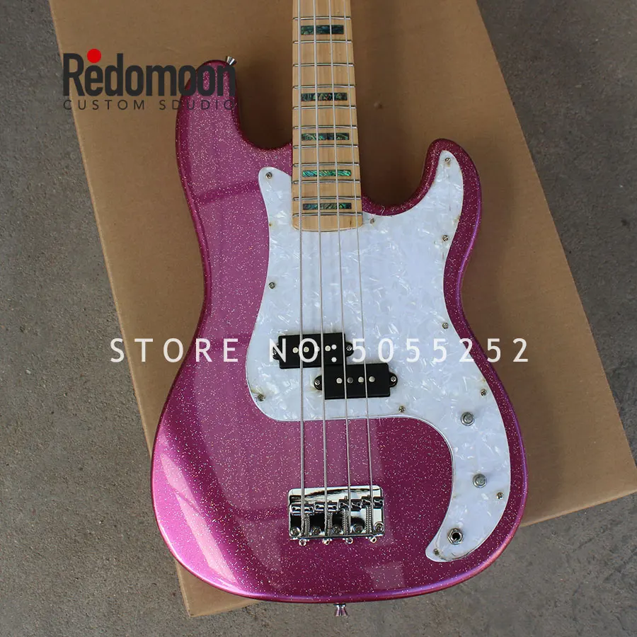 

Top quality factory custom 4 strings P bass maple fretboard electric bass guitar with sparkling paint musical instrument shop